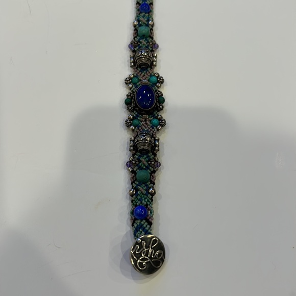Gorgeous Isha Elafi nomadic bracelet macro-met and 925 blue and green stones